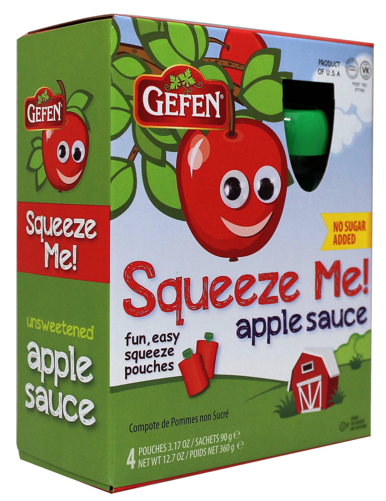 Gefen, Squeeze Me! All Natural Squeezable Applesauce, 3.17oz (24 Pack) No Sugar Added | Grab & Go | Certified Kosher (Including Passover)