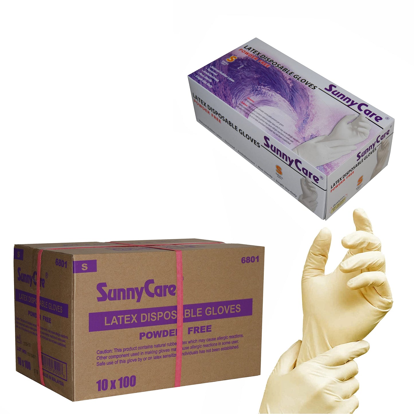 SunnyCare 1000/cs Latex Disposable Gloves Powder Free -Size Small 100pcs/box ; 10 Boxex/case