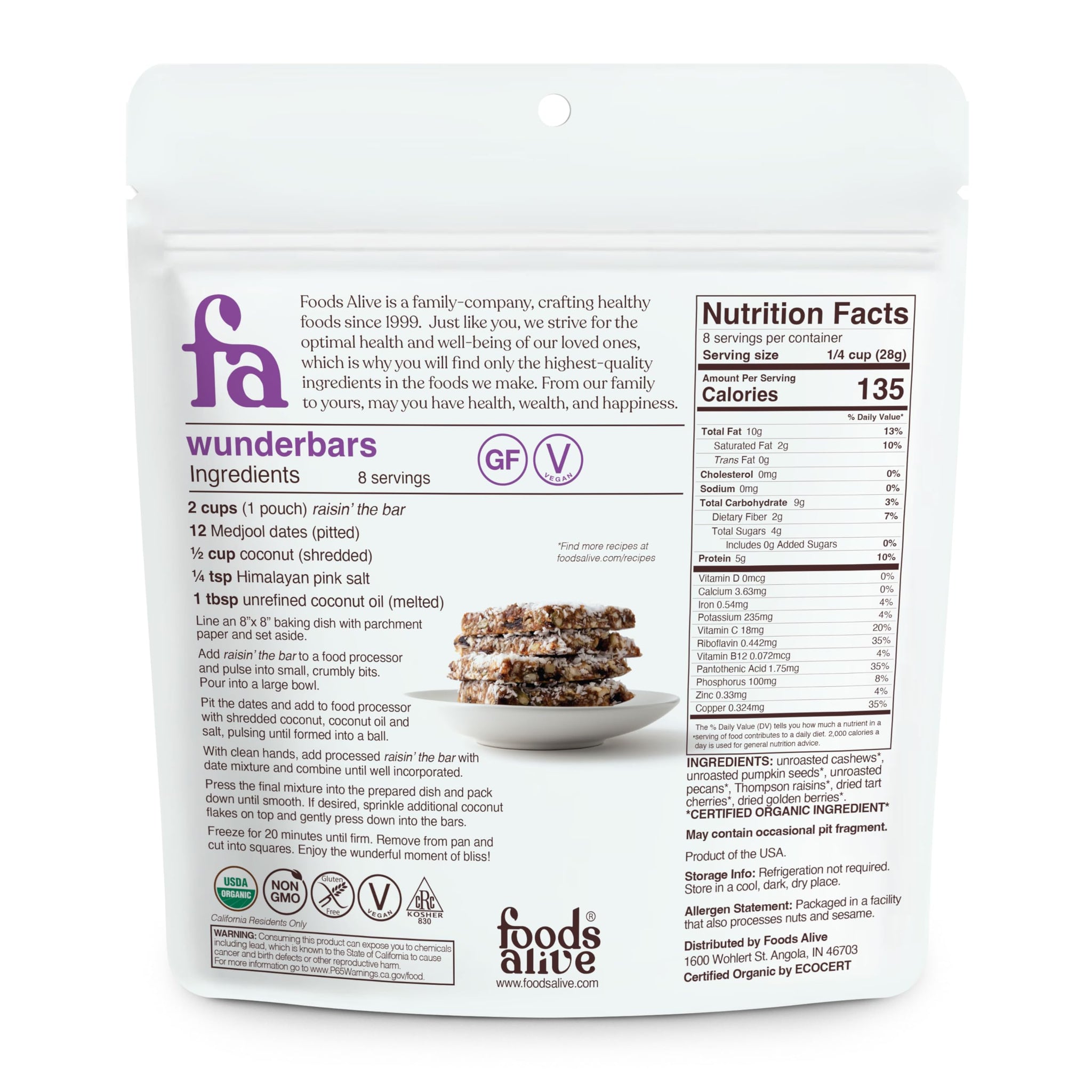 Foods Alive Raisin' the Bar Trail Mix 8oz - Organic and Kosher Raisin-Berry Blend of Cashews, Pecans, and Pumpkin Seeds