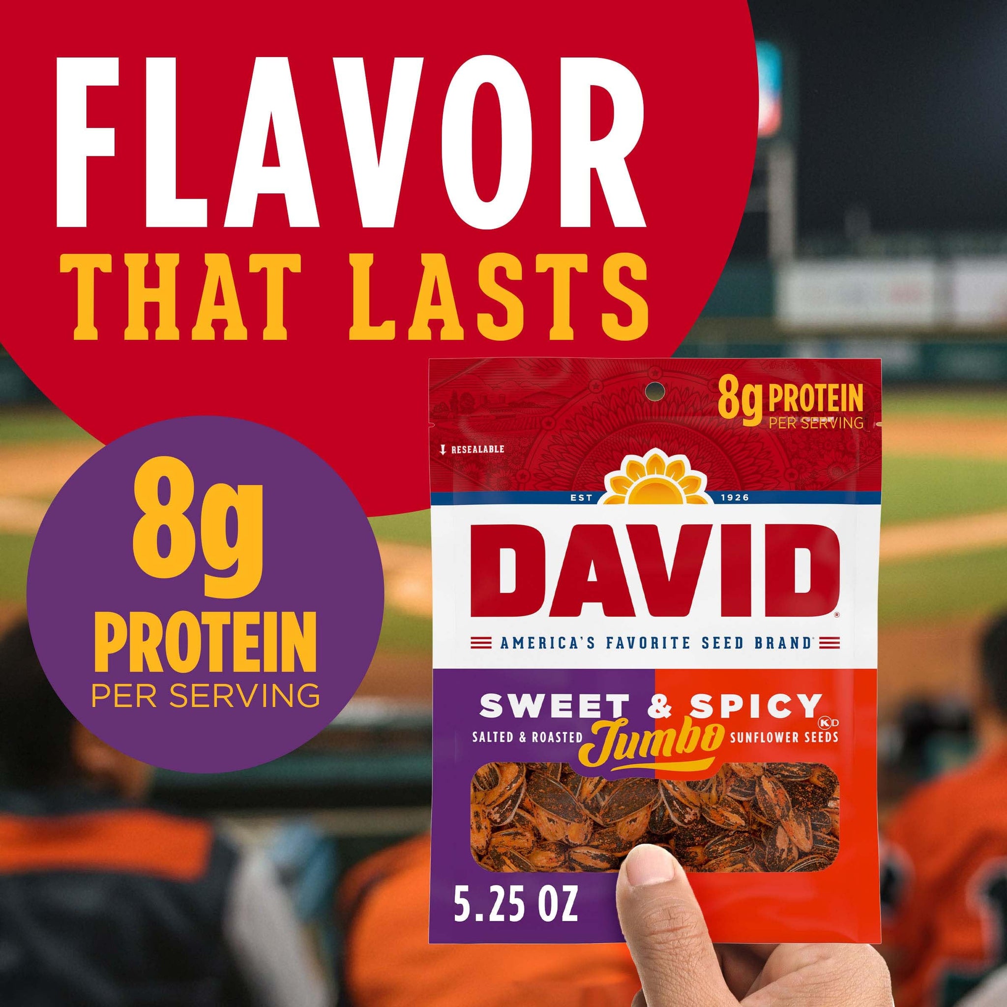 DAVID Jumbo Sunflower Seeds, Sweet and Spicy Flavor, 5.25 oz.
