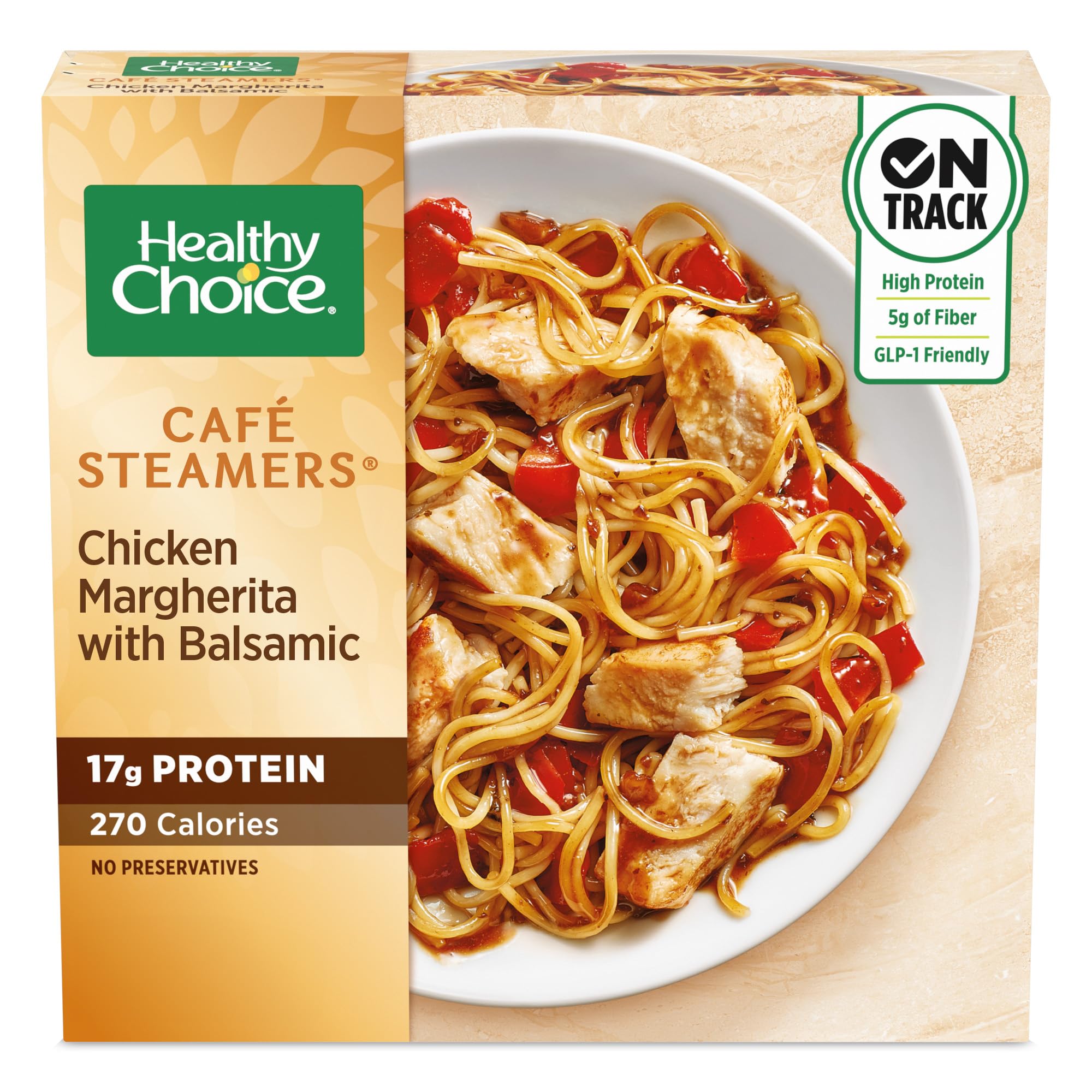 Healthy Choice Cafe Steamers Chicken Margherita with Balsamic, Convenient Microwave Meal Made With No Preservatives, Frozen Meal, 9.5 OZ Bowl