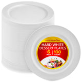 Stock Your Home 100 Count Premium White Plastic Plates, 6 Inch White Disposable Wedding Cake Plates, Heavy Duty Plastic Dessert Plates, Cocktail