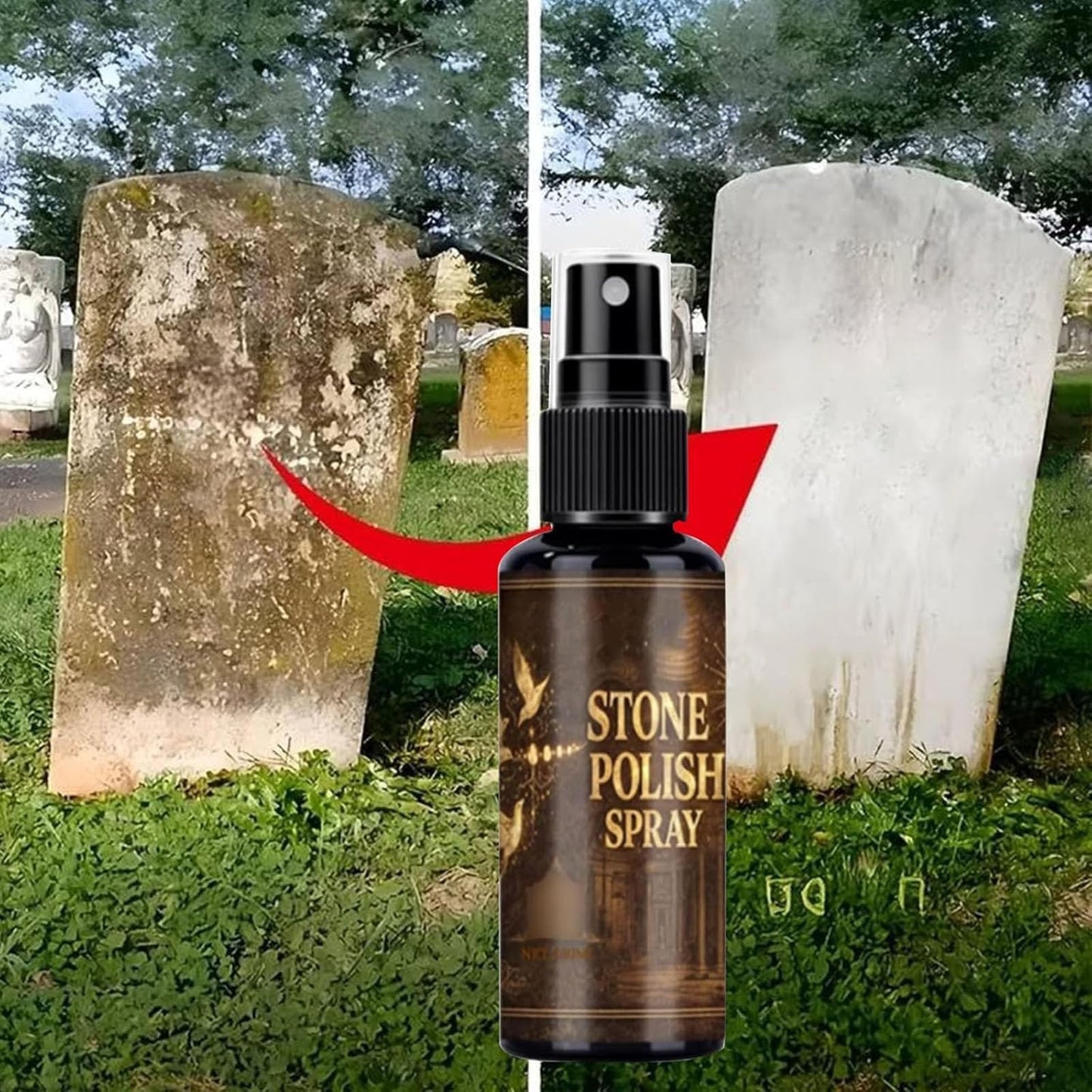 BPiYHUM Tombstone Polish Spray With Towel, Headstone Cleaner for Graves, Gravestone Cleaning Solution Kit, Gentle Stone Care Restorer for Granite