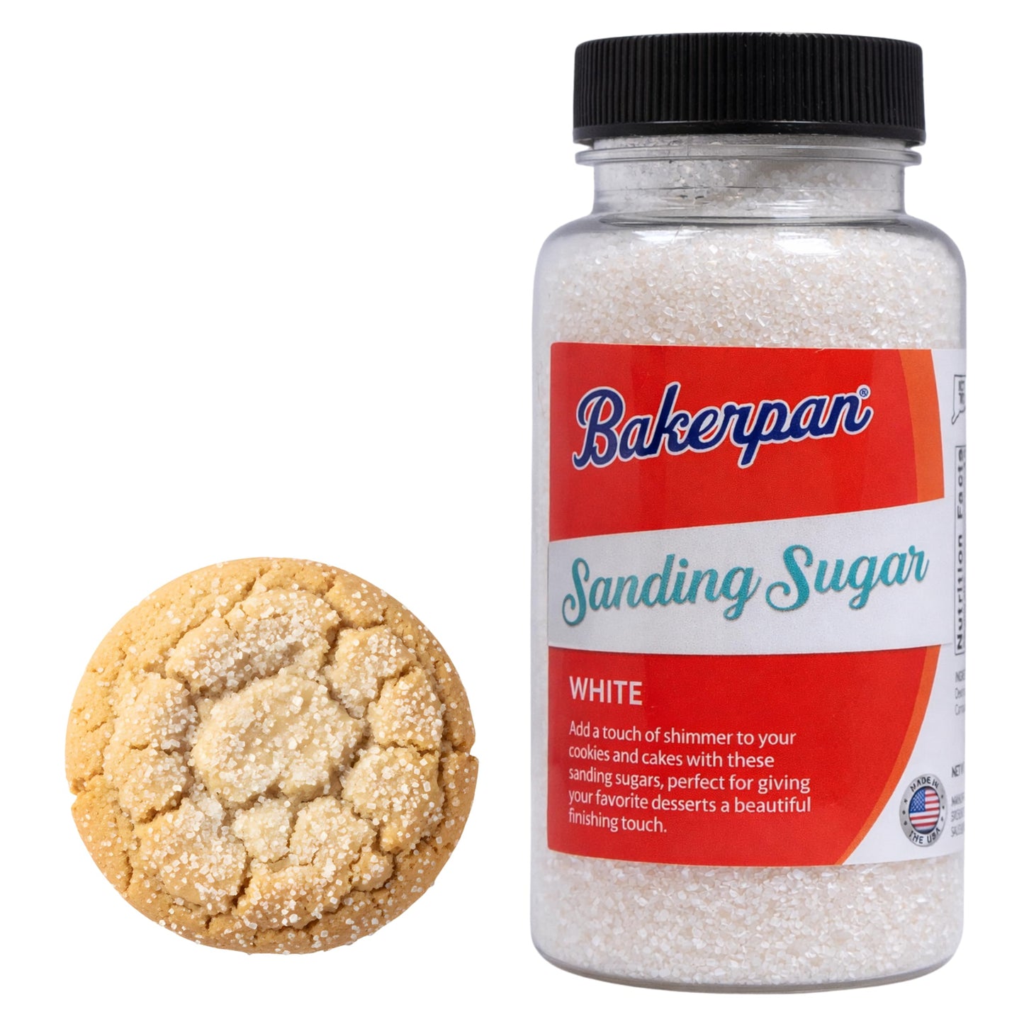Bakerpan White Sanding Sugar for Baking & Cookie Decorating - 5 Ounce Edible White Sugar Sprinkles for Cookies, Cakes, Cocktails (Made In USA)