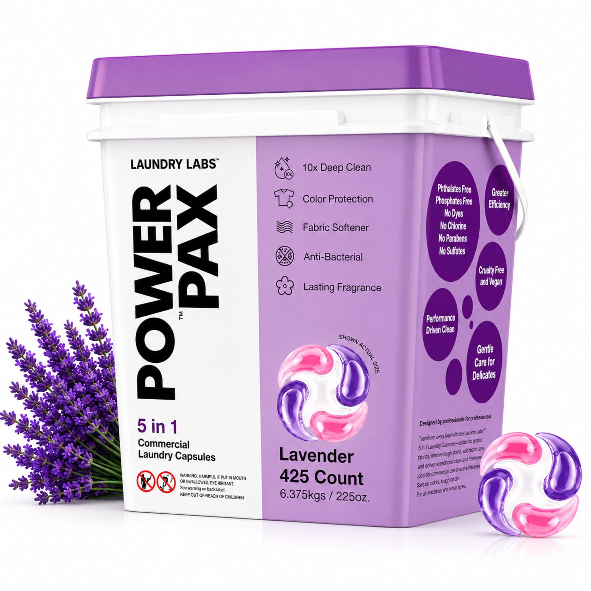 PowerPax 5-in-1 Laundry Detergent Pods - 425 Count, Washer Pods with Stain Remover, Odor Control, Fabric Softener & Color Care for Commercial Laundry