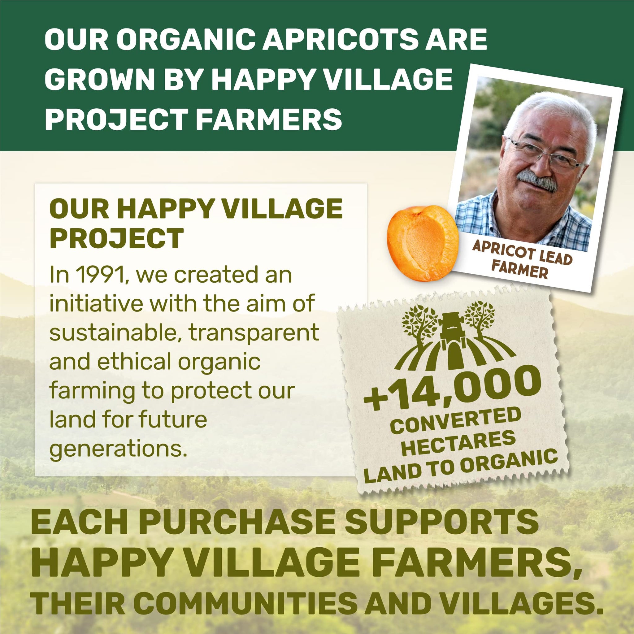 Happy Village Organic Soft Dried Apricots On the Go - 3 Bags (15 Individual Portion Packs) | Healthy, Organic, Non-GMO, Vegan, Kosher, Gluten-Free