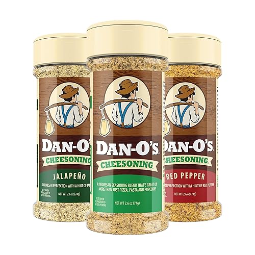 Dan-O's 3 Bottle Cheesoning Seasoning Set, Small Bottles, 3 Pack, Includes Red Pepper, Jalapeño and Cheesoning Seasonings, Sugar Free, Zero Calorie