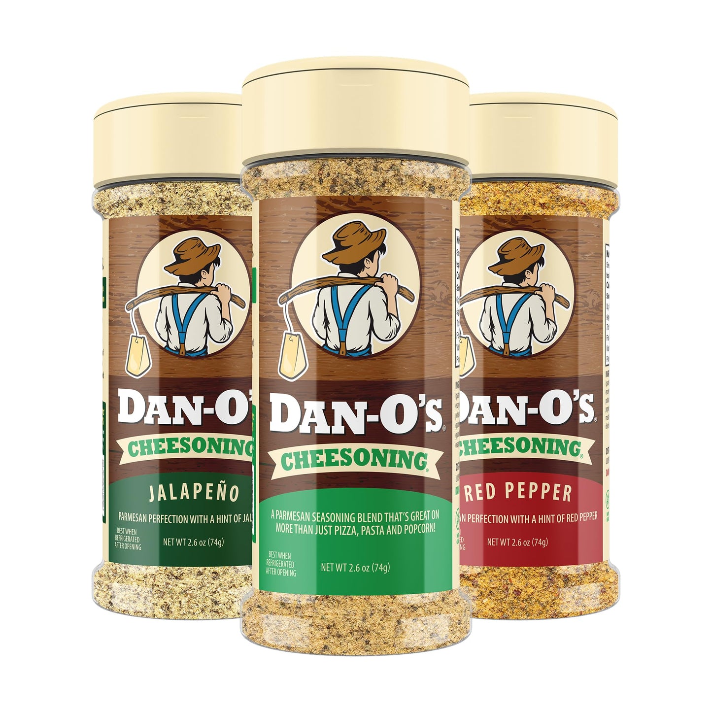 Dan-O's 3 Bottle Cheesoning Seasoning Set, Small Bottles, 3 Pack, Includes Red Pepper, Jalapeño and Cheesoning Seasonings, Sugar Free, Zero Calorie