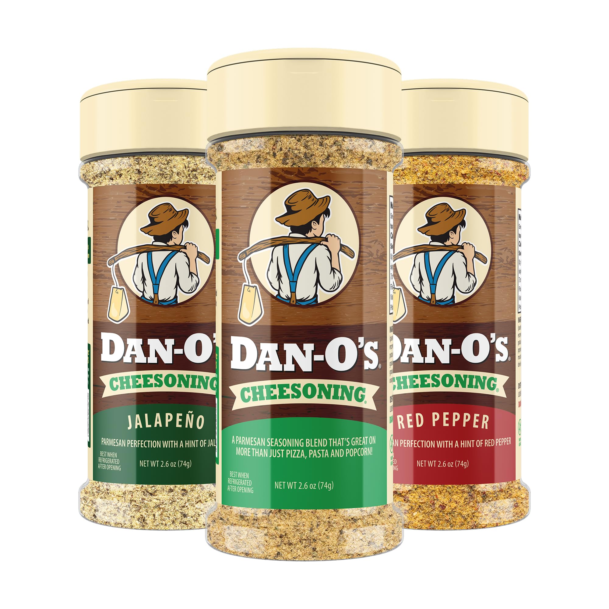 Dan-O's 3 Bottle Cheesoning Seasoning Set, Small Bottles, 3 Pack, Includes Red Pepper, Jalapeño and Cheesoning Seasonings, Sugar Free, Zero Calorie