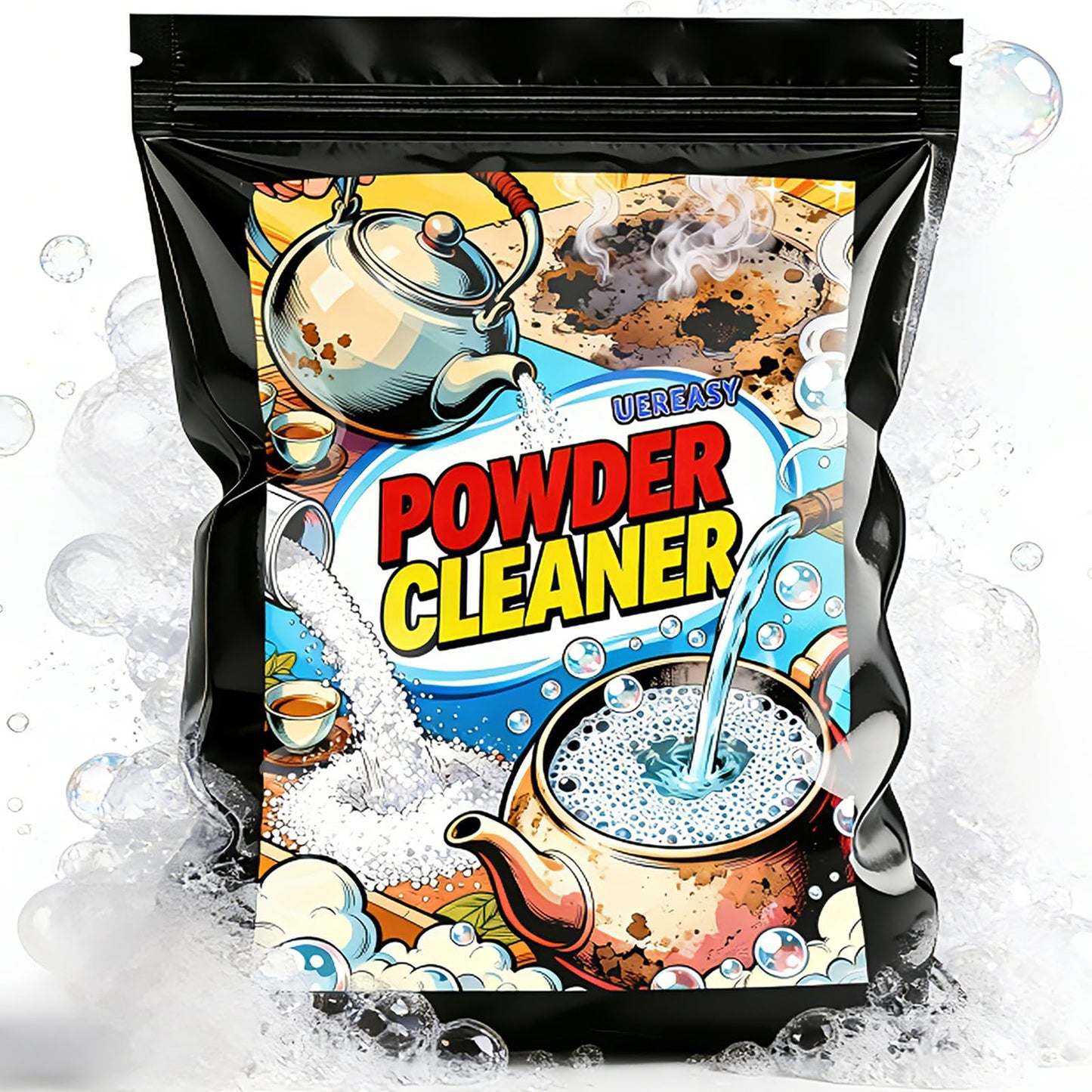 uereasy Cleaning Foam Powder for Tea Pots, Coffee Mugs, & Stainless Steel, Tea & Coffee Stain Remover, Effectively Removes Stains, Restoring a New