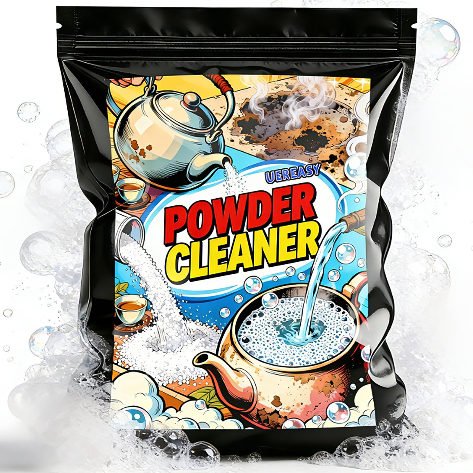 uereasy Cleaning Foam Powder for Tea Pots, Coffee Mugs, & Stainless Steel, Tea & Coffee Stain Remover, Effectively Removes Stains, Restoring a New