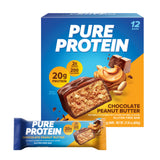 Pure Protein Chocolate Peanut Butter Protein Bars - 20g Protein, 3g Sugar, 190 Calories (12 count) Low Sugar* High Protein Snack - Gluten Free