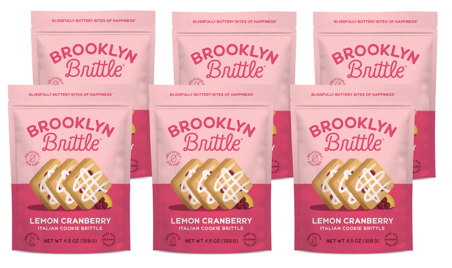 Brooklyn Brittle Lemon Cranberry Italian Cookie Brittle - Light, Crunchy & Refreshing Gourmet Snack - Sweet & Tart Baked Treats - Perfect for Tea