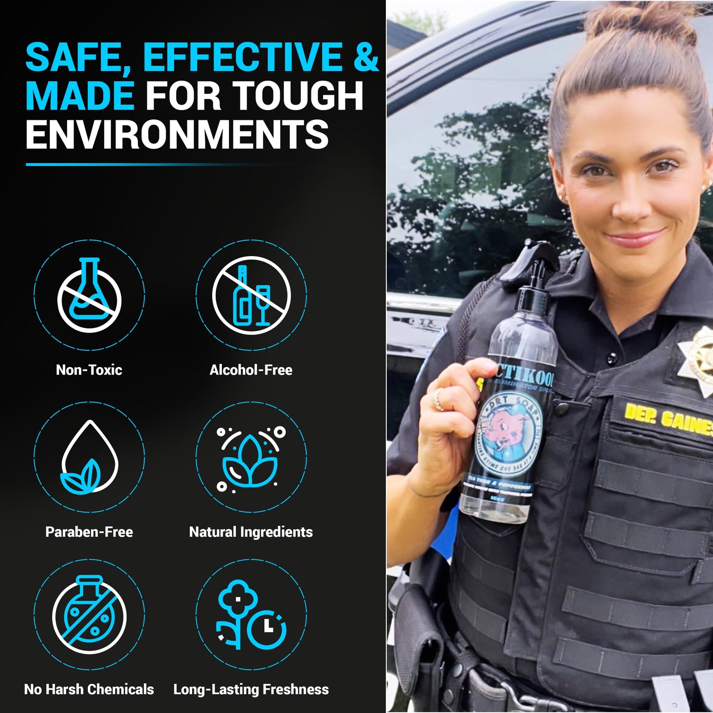 DRT Soap Odor Eliminator for Active & Protective Gear - Pack of 2 (16oz) Instant Deodorizer Spray for K9 Equipment, Vests, Uniforms & More | Quick
