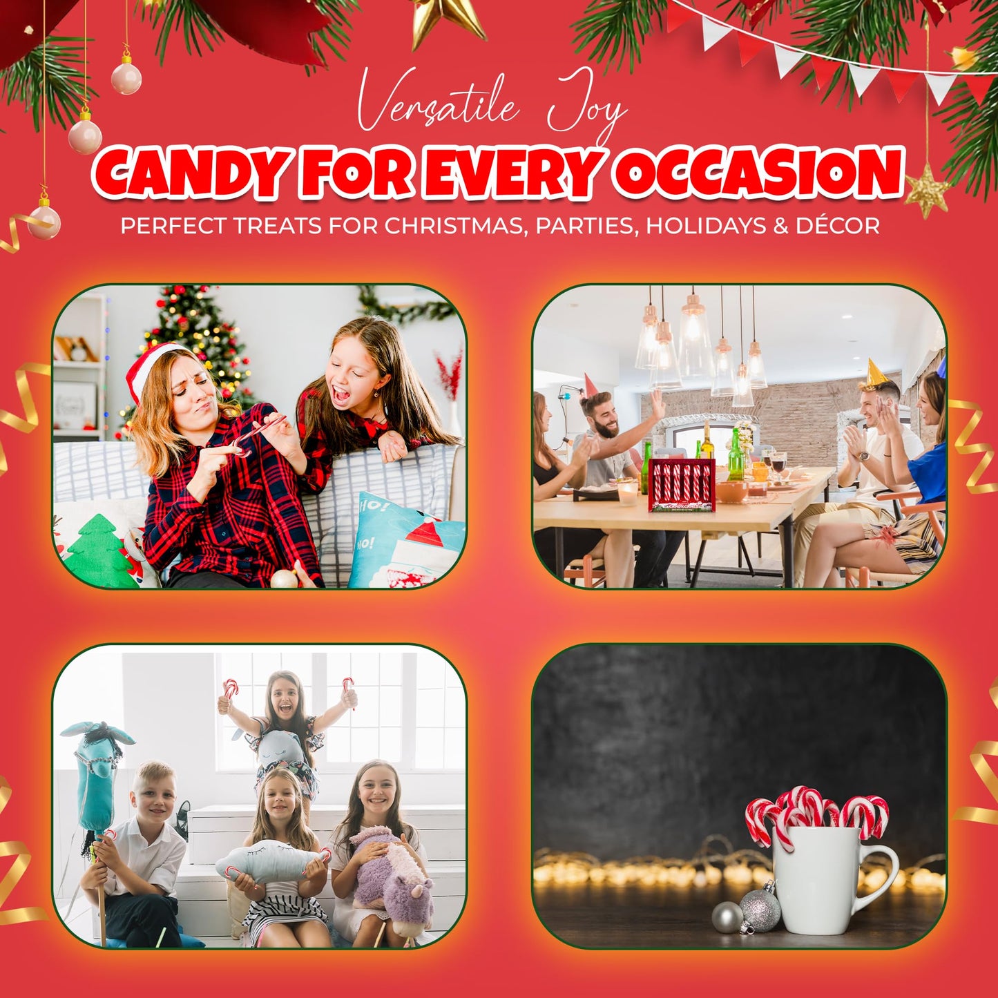 Christmas Candy Canes 12 Pack - Classic Red & White Peppermint Cane Sticks Individually Wrapped - Bulk Christmas Candy for Holiday Treats