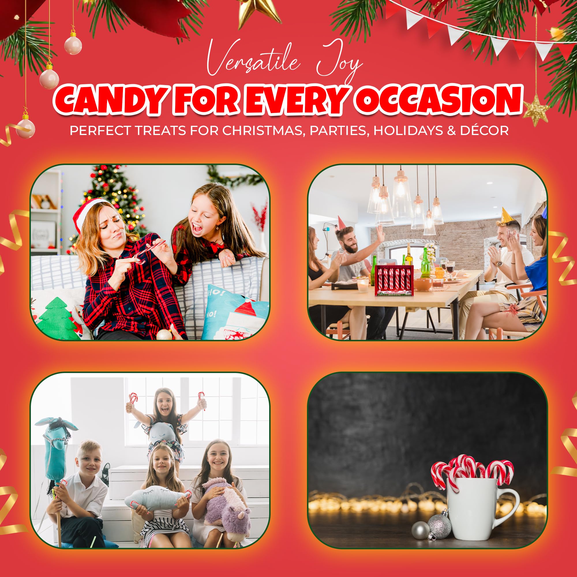 Christmas Candy Canes 12 Pack - Classic Red & White Peppermint Cane Sticks Individually Wrapped - Bulk Christmas Candy for Holiday Treats