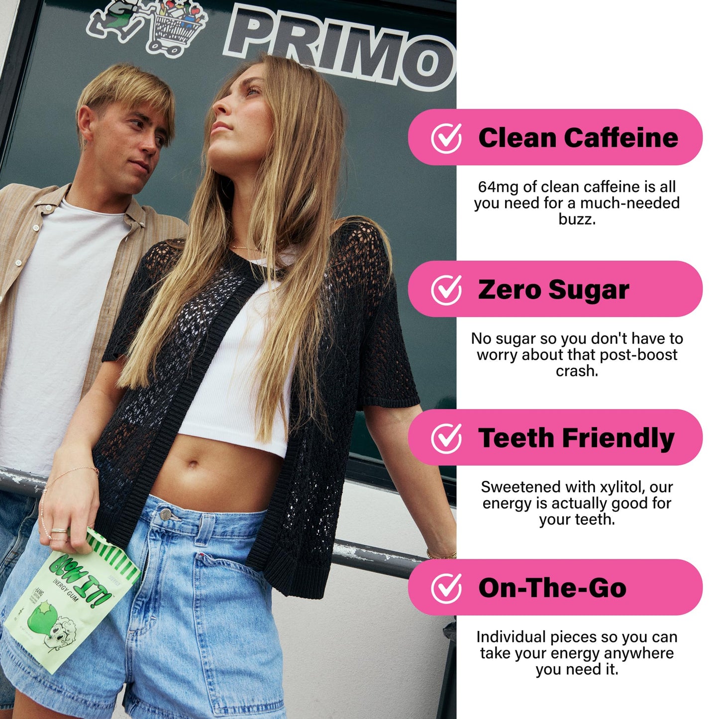 Blow It - Caffeinated Xylitol Gum - Intensified Energy and Focus Boost Effect - Green Coffee Bean Infused Sugar Free Gum - Zapple Flavor - 3-Pack (30