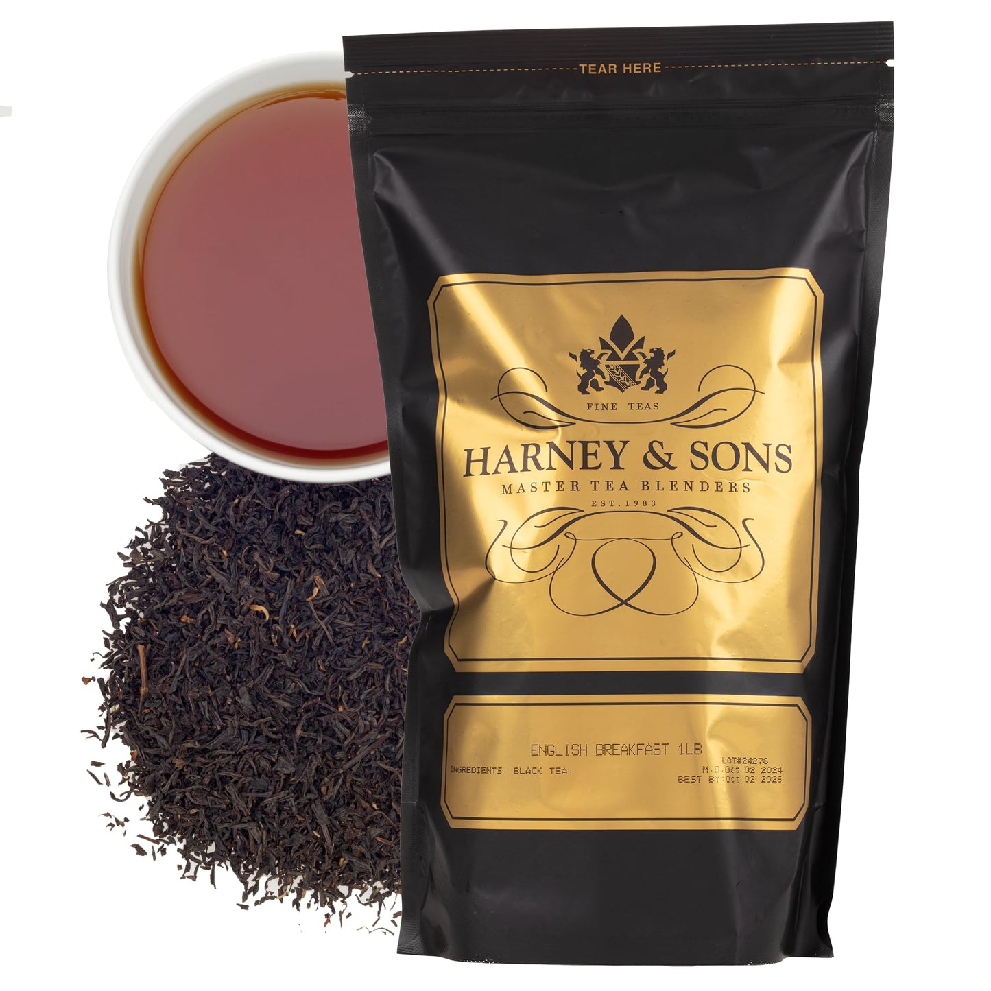 Harney & Sons English Breakfast Loose Leaf Black Tea - China Keemun Breakfast Tea, Caffeinated, 16 oz Bag