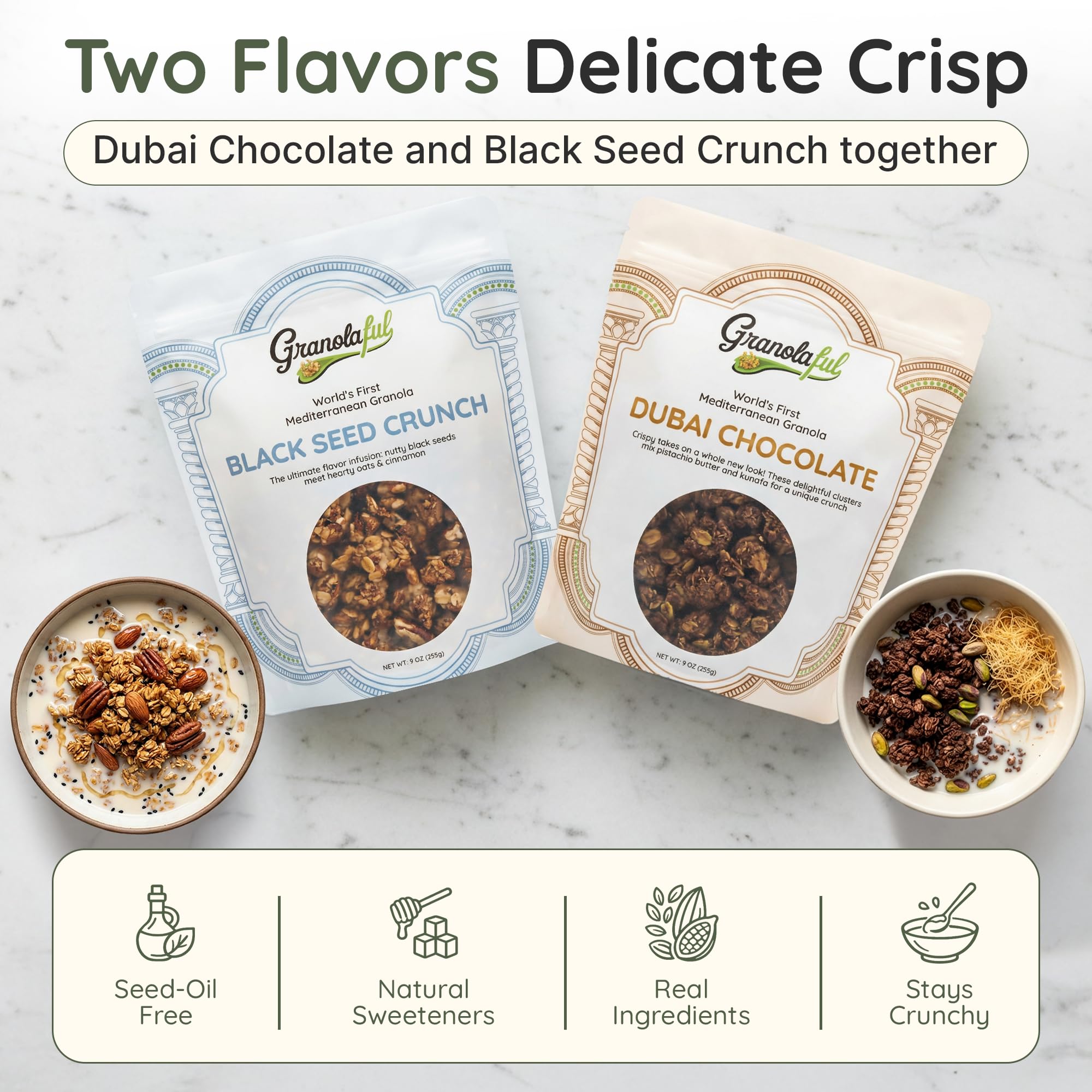 Granolaful Variety Pack - Dubai Chocolate Cereal & Original Mediterranean Crunch | Real Ingredients with Nuts, Seeds, Protein & Fiber | No Seed Oils