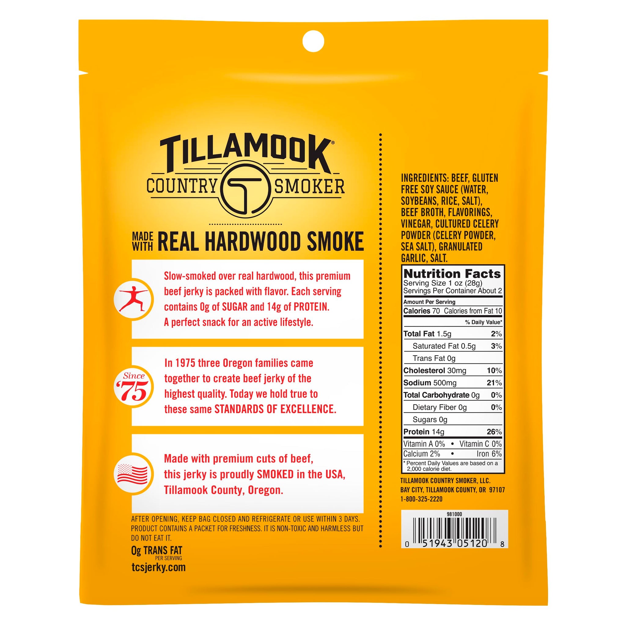 Tillamook Country Smoker Zero Sugar Keto Friendly Beef Jerky, Original, 2.2 Ounce