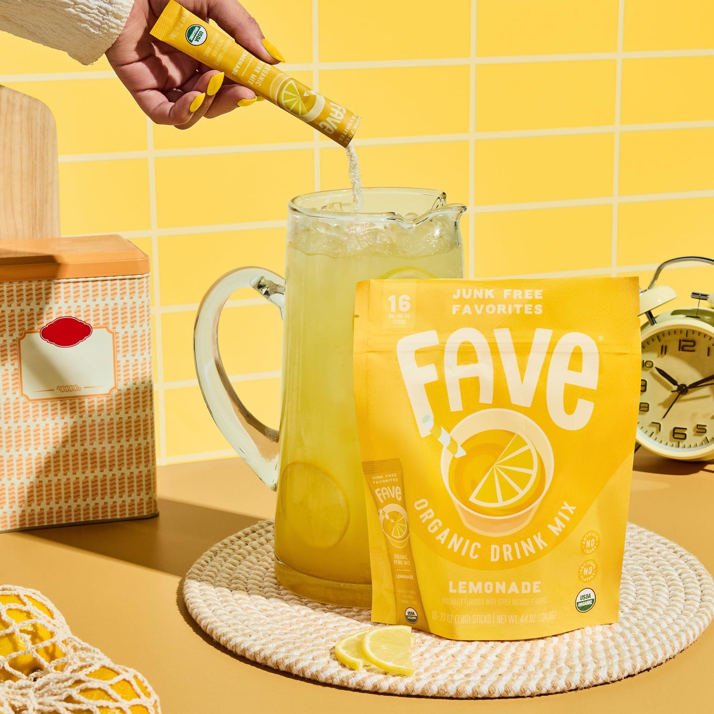 FAVE USDA Organic Lemonade Drink Mix, 16 Stick Pouch | No Artificial Colors or Flavors, Non-GMO