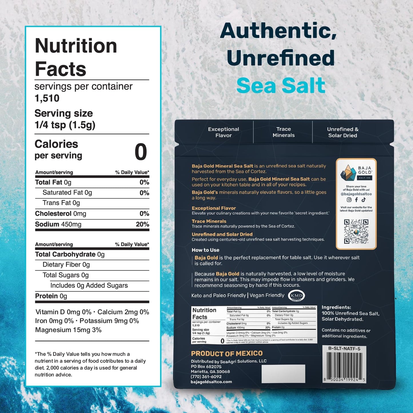 Baja Gold Signature Mineral Sea Salt - Recommended by Gary Brecka - Organic Natural Grain Salt for Cooking & Baking | Low Sodium, Authentic Baja Salt