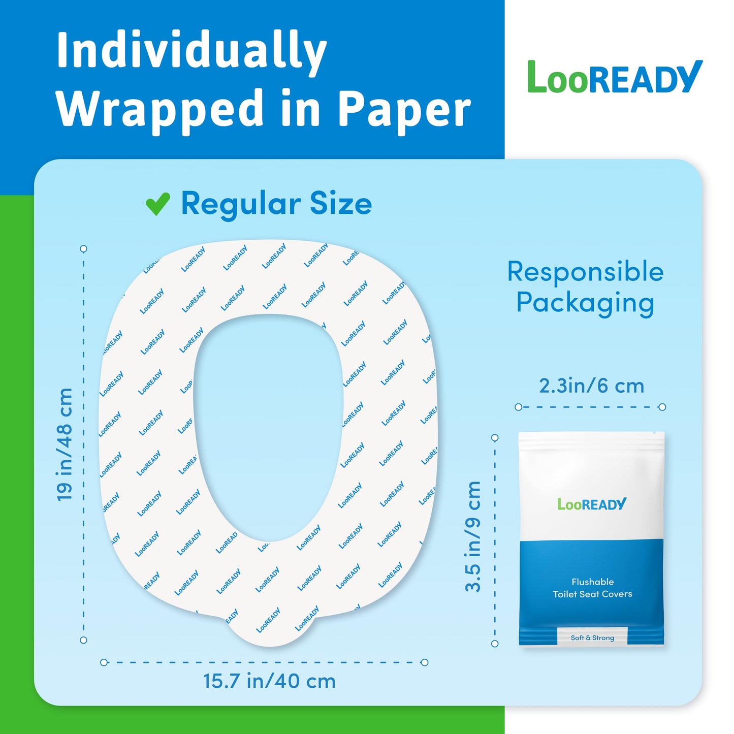 Toilet Seat Covers Disposable Flushable - Regular Size (16x19”) - Travel Size Individually Wrapped, Soft & Strong, Pocket Size, for Public Restrooms