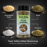 Taste Valley Italian Seasoning Blend 6 oz - Gluten Free Dried Herb Mix with Garlic Basil Oregano Rosemary Thyme - For Pasta Pizza Chicken Vegetables