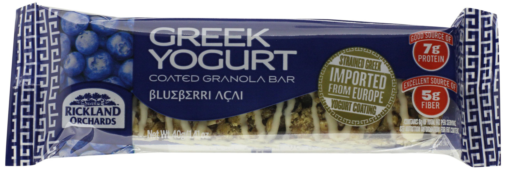 Rickland Orchards Greek Yogurt Covered Granola Bar, Blueberri Acai, 1.4 Ounce, 5 Count