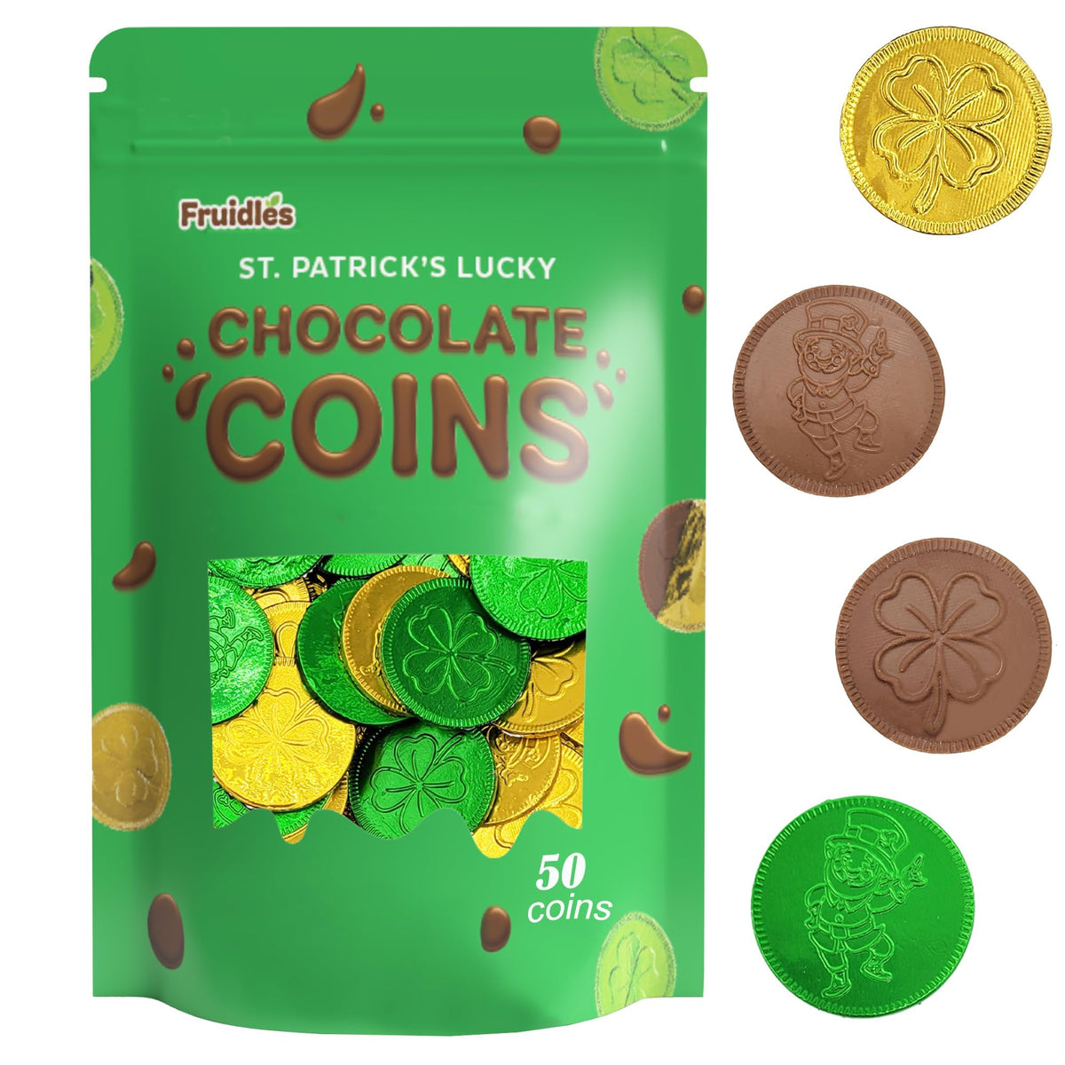 St. Patrick's Day Milk Chocolate Gold Coins 1800 Coins, Shamrock & Leprechaun Themed Coins, Parties, Events and Celebrations, Perfect for Gift Bags