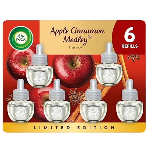 Air Wick Plug-In Scented Oil Refills, 6 Count, Apple Cinnamon Medley, Air Freshener, Essential Oils