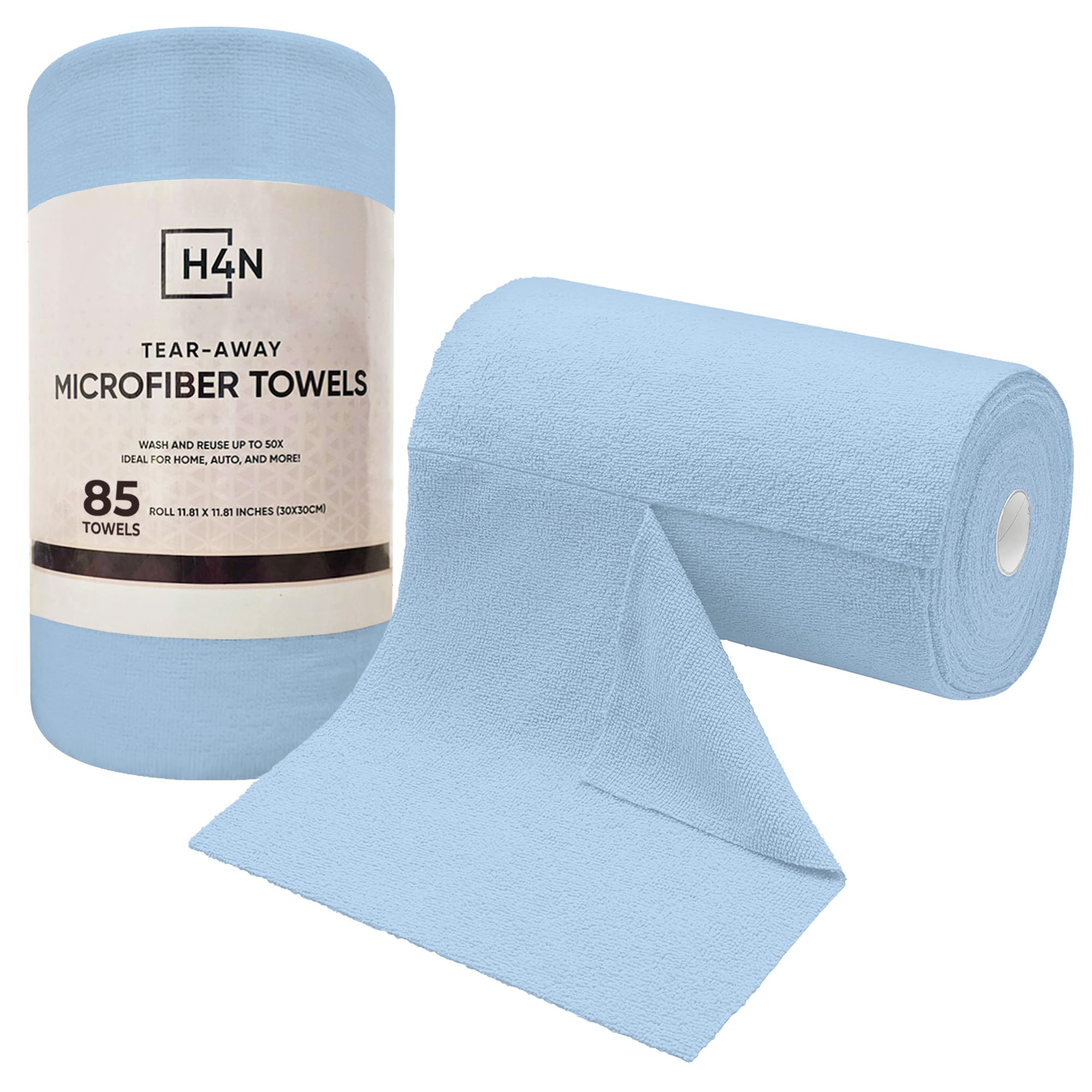 H4N Microfiber Cleaning Cloth Roll, 85 Pack Micro Fiber Wash Cloths for Car, Tear Away Towels, Ultra Absorbent Dish Rags, Non-Abrasive, Reusable