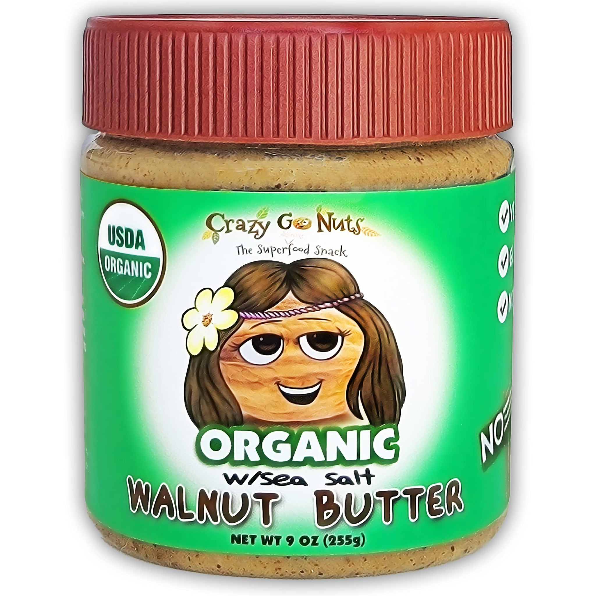 Crazy Go Nuts Organic Walnut Butter with Sea Salt - Healthy Walnut Spread, Keto, Vegan, Low Carb, Gluten Free, Non-GMO, Raw Organic Nut Butter, Omega