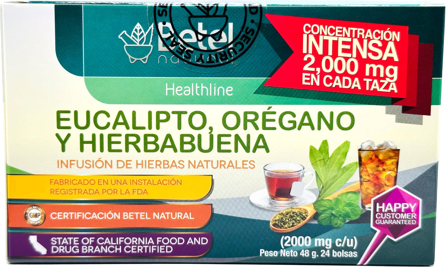 Eucalipto, Oregano, & Hierbabuena Tea by Betel Natural - Healthier Defenses Made Easy - 24 Tea Bags