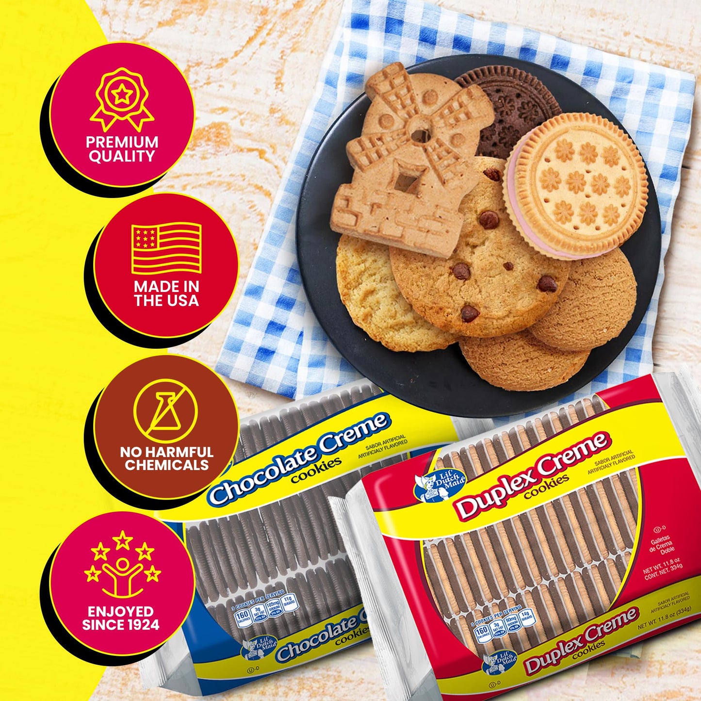Lil Dutch Maid Creme Cookies Variety Pack | 11.8 oz (Pack of 6) | Strawberry, Vanilla, Lemon, Chocolate, Peanut Butter, and Duplex Flavors | Assorted