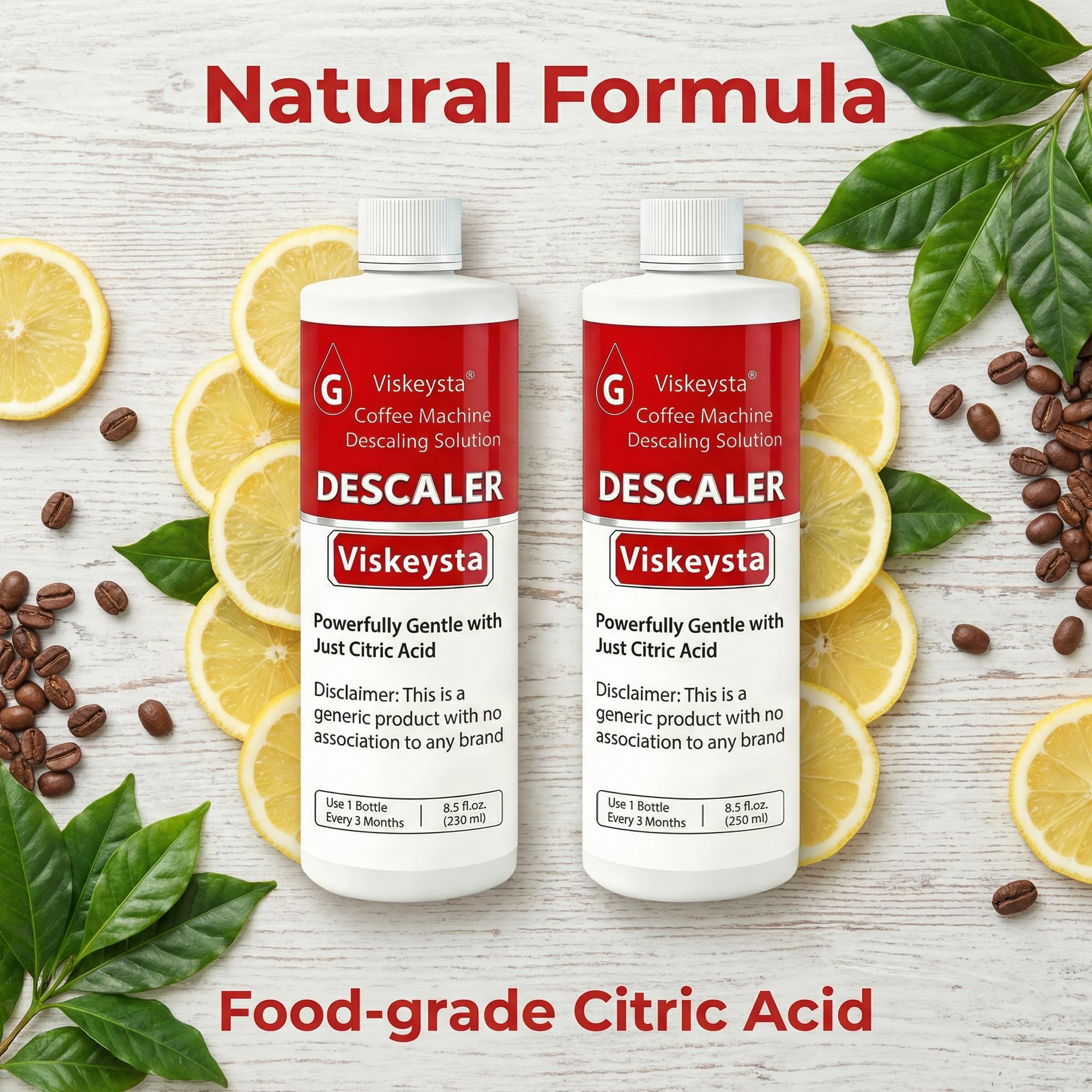 Viskeysta Descaling Solution Compatible with Braun Coffee Machines, 2 Bottles (250ml/8.5 fl oz each)