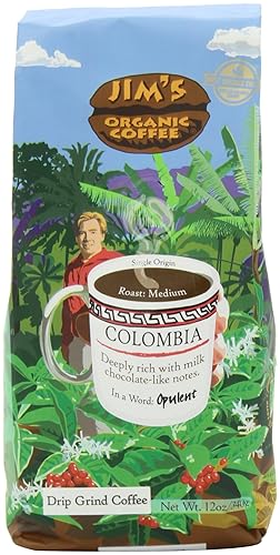 Jim's Organic Coffee Colombian Ground Coffee, 12-Ounce