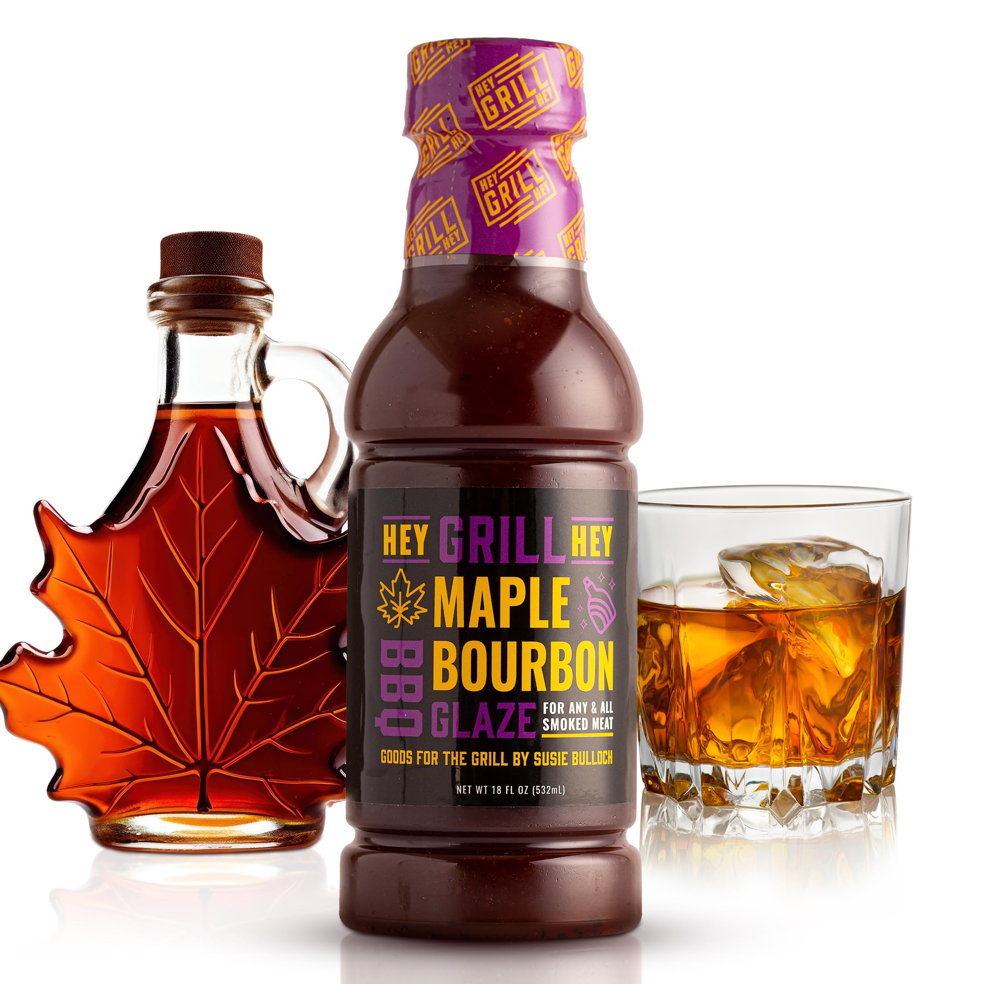 Hey Grill Hey | BBQ Glaze | BBQ Sauce | Bourbon Glaze | Sweet Sauce for Ribs, Chicken, Salmon | Grilling Essentials | Maple Bourbon