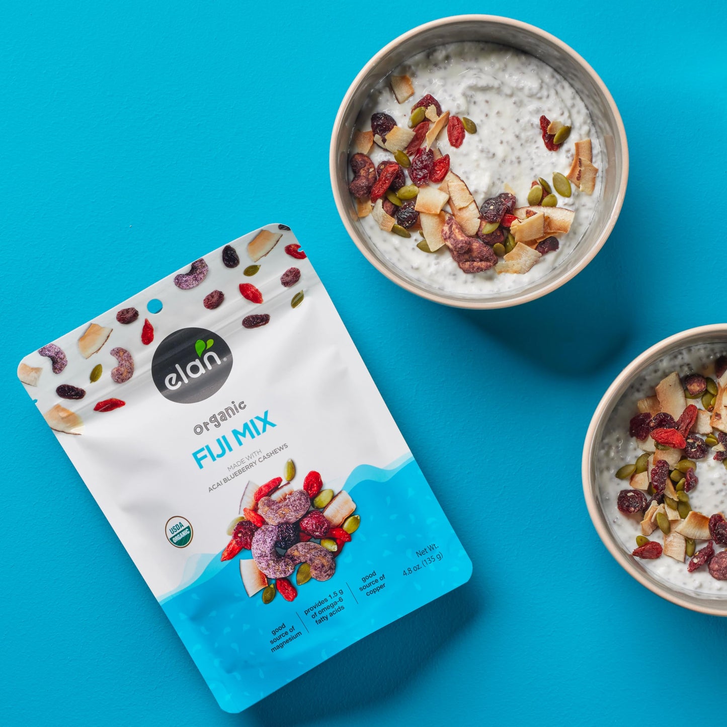 Elan Organic Fiji Mix, 4.8 oz, Non-GMO, Gluten-Free, Vegan, Kosher, Dried Fruits (Dried Goji Berries, Dried Cranberries), Superfood Infused Nuts
