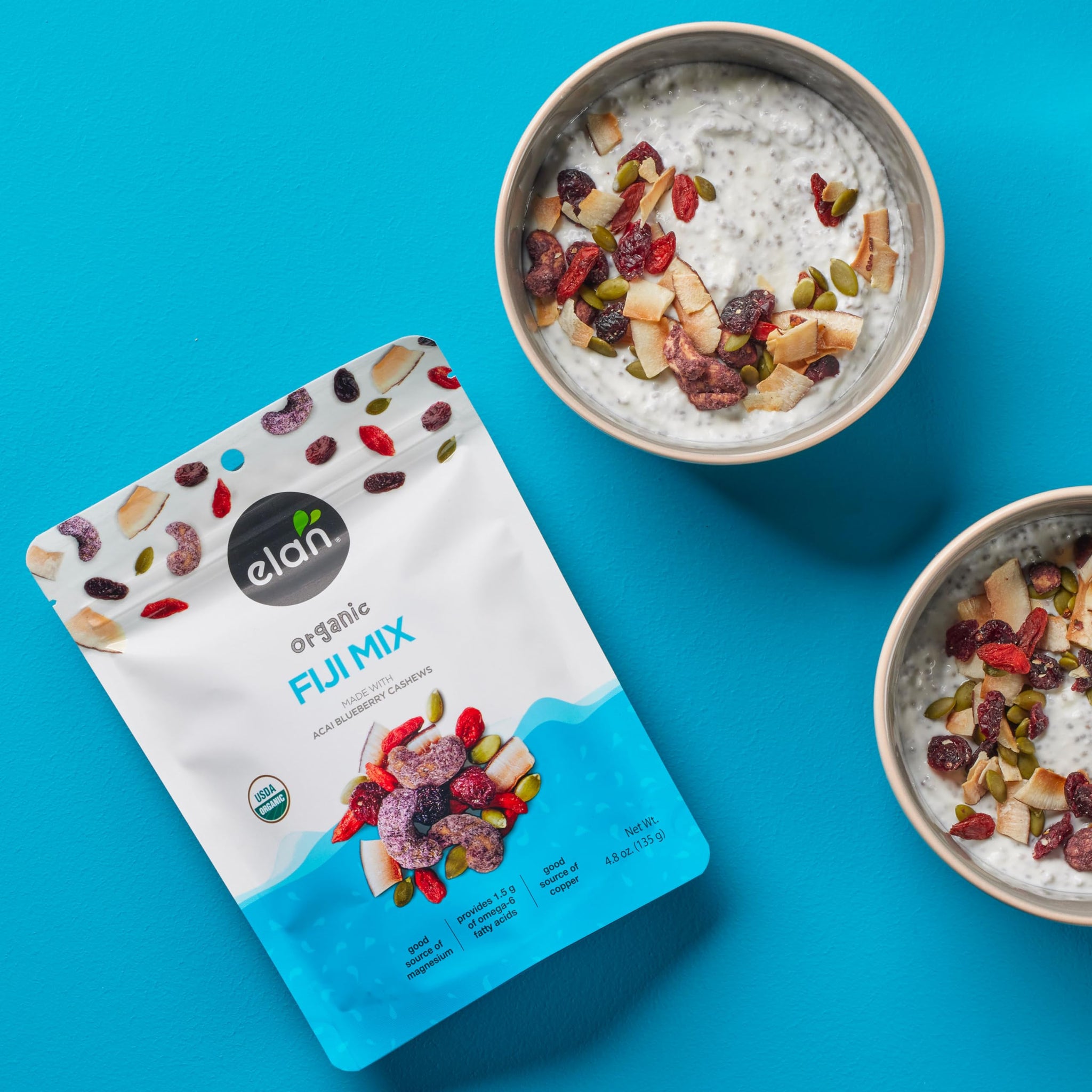 Elan Organic Fiji Mix, 4.8 oz, Non-GMO, Gluten-Free, Vegan, Kosher, Dried Fruits (Dried Goji Berries, Dried Cranberries), Superfood Infused Nuts