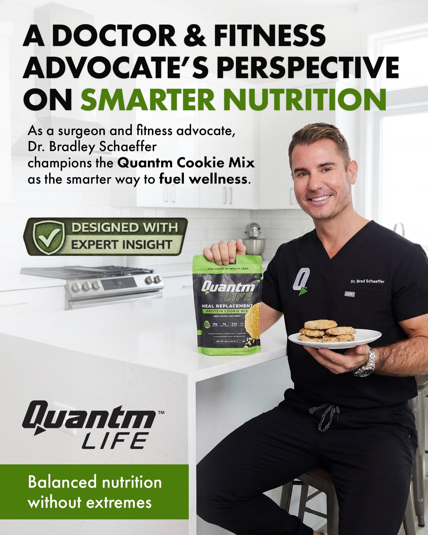 Quantm Life Cookie Mix, Gluten Free, Plant-Based Meal Replacement Plan with Hemp Protein, Rich in Fiber, Low in Sugar, No Preservatives or Artificial Sweeteners, 18 oz, 3 Pack, 2-Week Supply