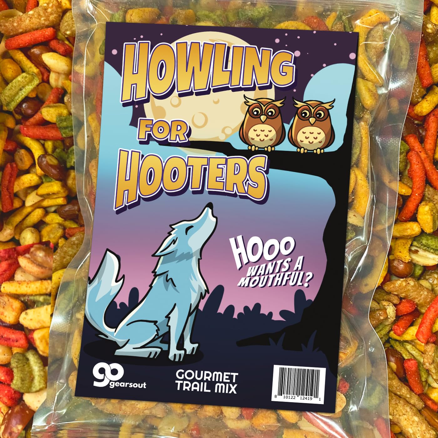 Howling for Hooters Gourmet Spicy Trail Mix for Mens Gag Gift Unique Funny Owl Lovers Wolf Pack Crunchy Snack Basket Ideas