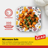 Glad Square Disposable Paper Plates, Falling Foliage Autumn Leaf Pattern - Soak Proof, Microwave Safe, Cut-Resistant Seasonal Dinner Plates for Fall