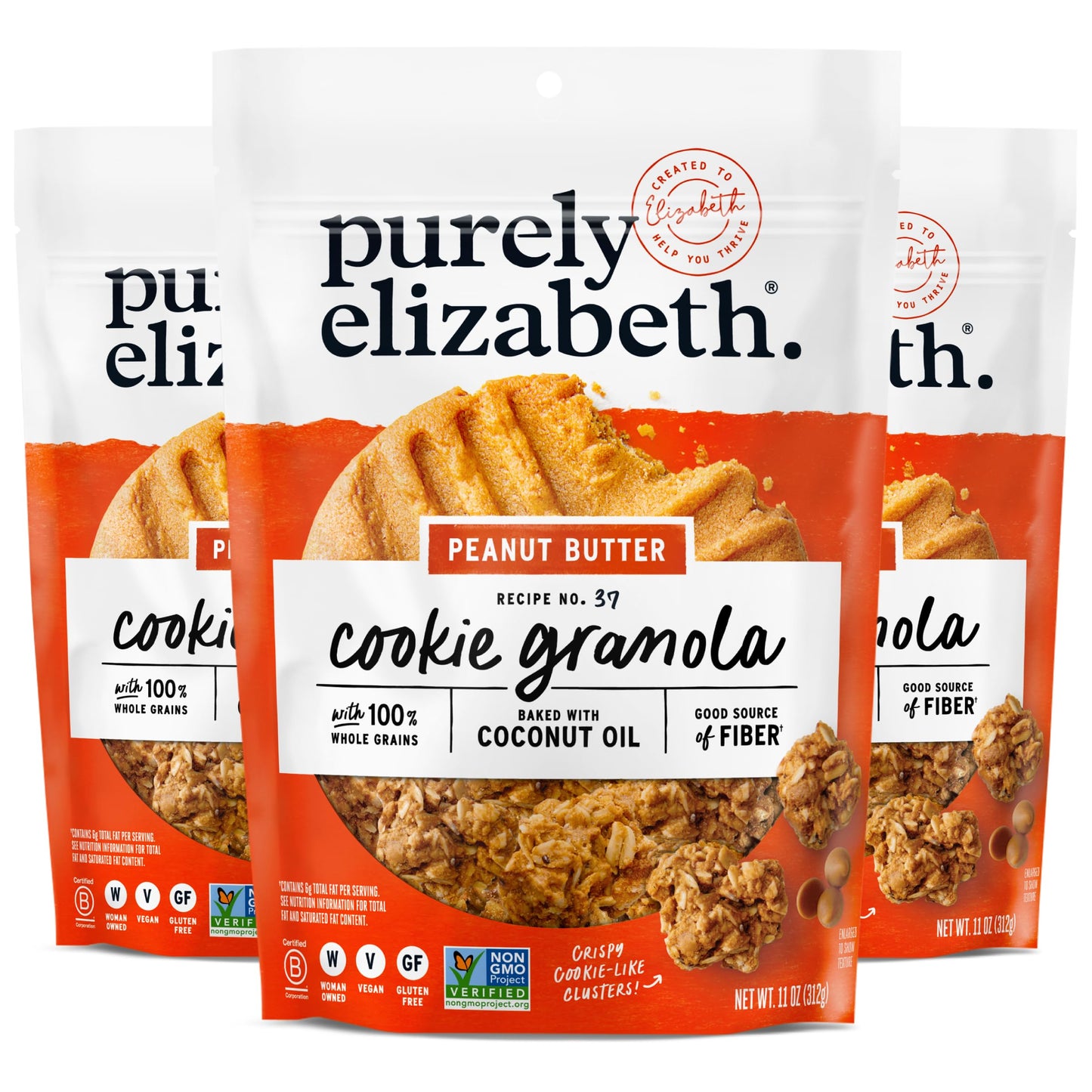 Purely Elizabeth, Cookie Granola, Peanut Butter, 11oz Bag (3 Pack)