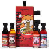 Thoughtfully Gourmet, Ramen Spicy Oils and Sauces, Includes Sesame Oil, Chili Oil, Soy Sauce, and Sriracha Flavored Seasonings, Set of 4