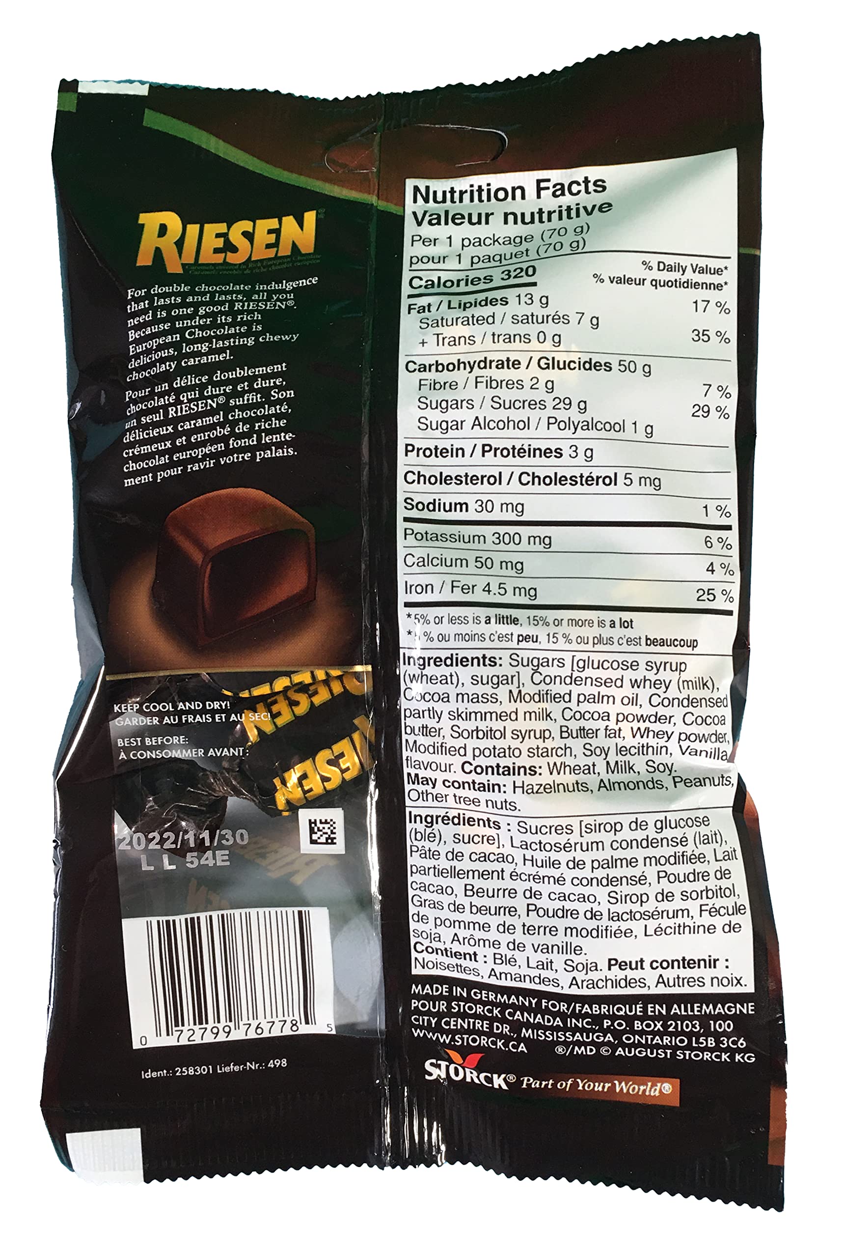 12- Bags of Riesen Caramels Covered in Rich European Chocoate 70g Each Bag Made in Germany