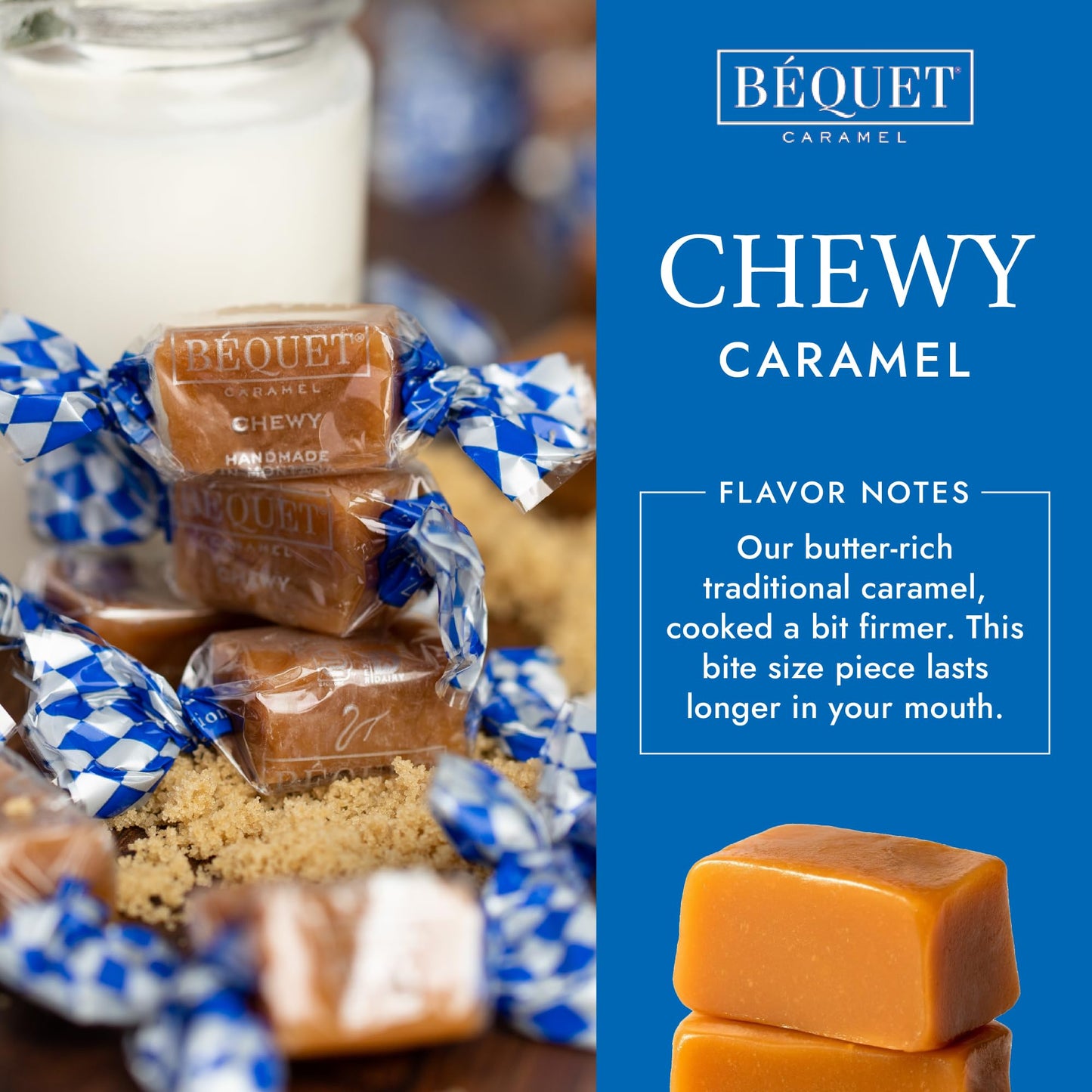 Béquet Caramel - Chewy - Gourmet Caramel Candy - Caramel Candy Individually Wrapped - Made in Montana - Kosher (Star D) and Gluten Free - 24 oz