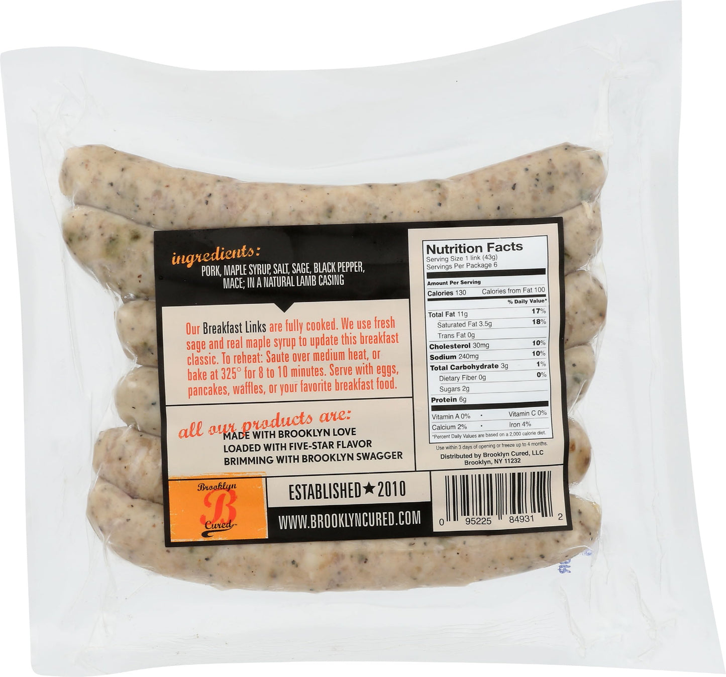 Brooklyn Cured Pork Breakfast Sausage Links, 9 OZ