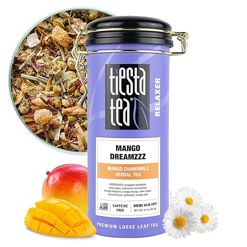 Tiesta Tea - Mango Dreamzzz Chamomile Loose Leaf Herbal Tea, Relaxing Chamomile & Lemongrass Blend, Caffeine-Free, Brew Hot or Iced, Refillable Tin