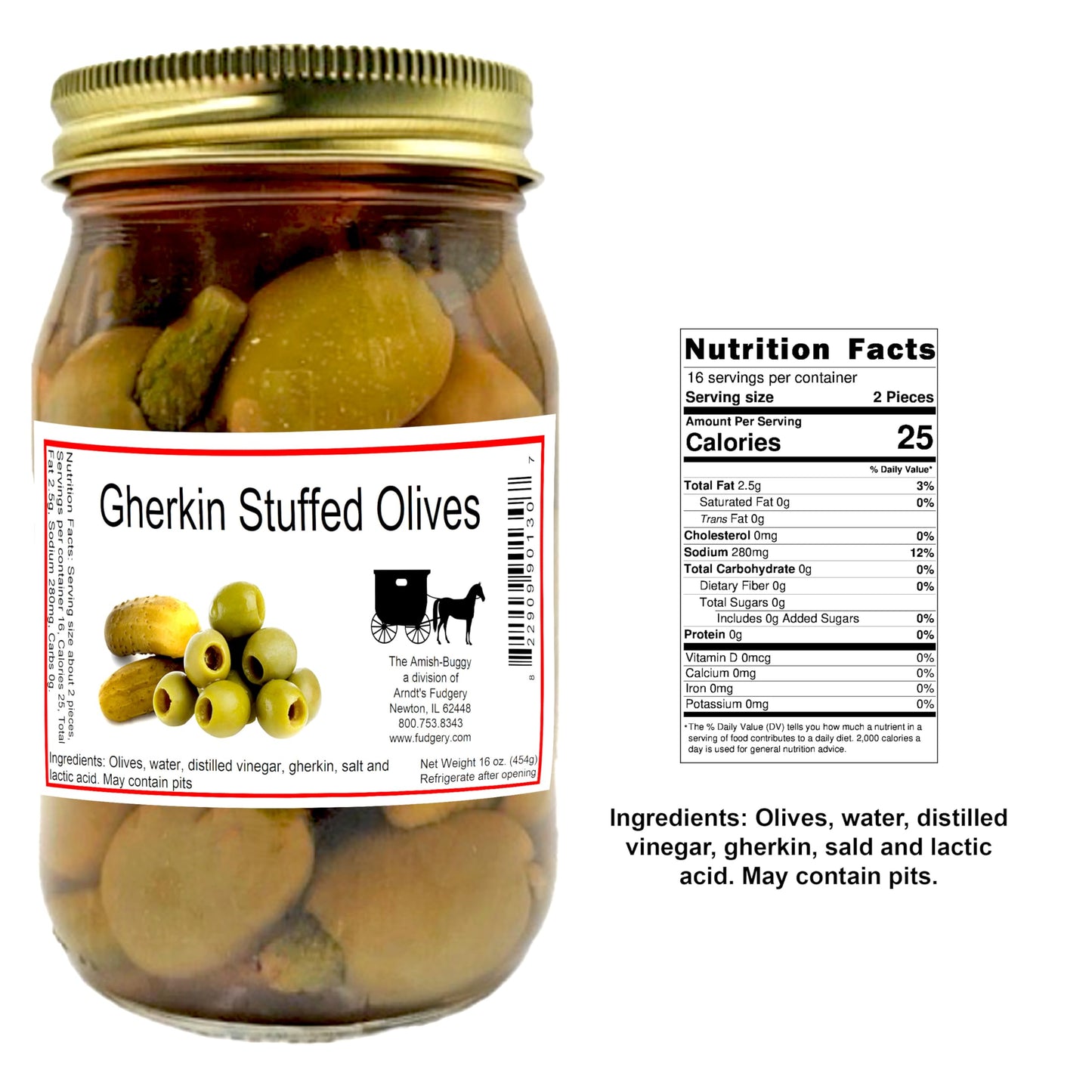 Stuffed Large Olives - Choose Two 16 oz. Jars (Gherkin Stuffed Olives)